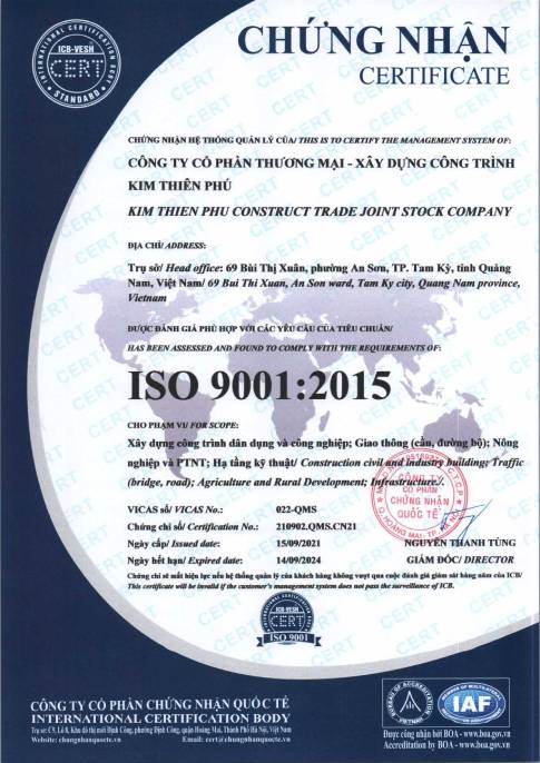 Công ty Kim Thiên Phú đạt chứng nhận ISO 9001 2 Chứng nhận ISO 9001 của Kim Thiên Phú