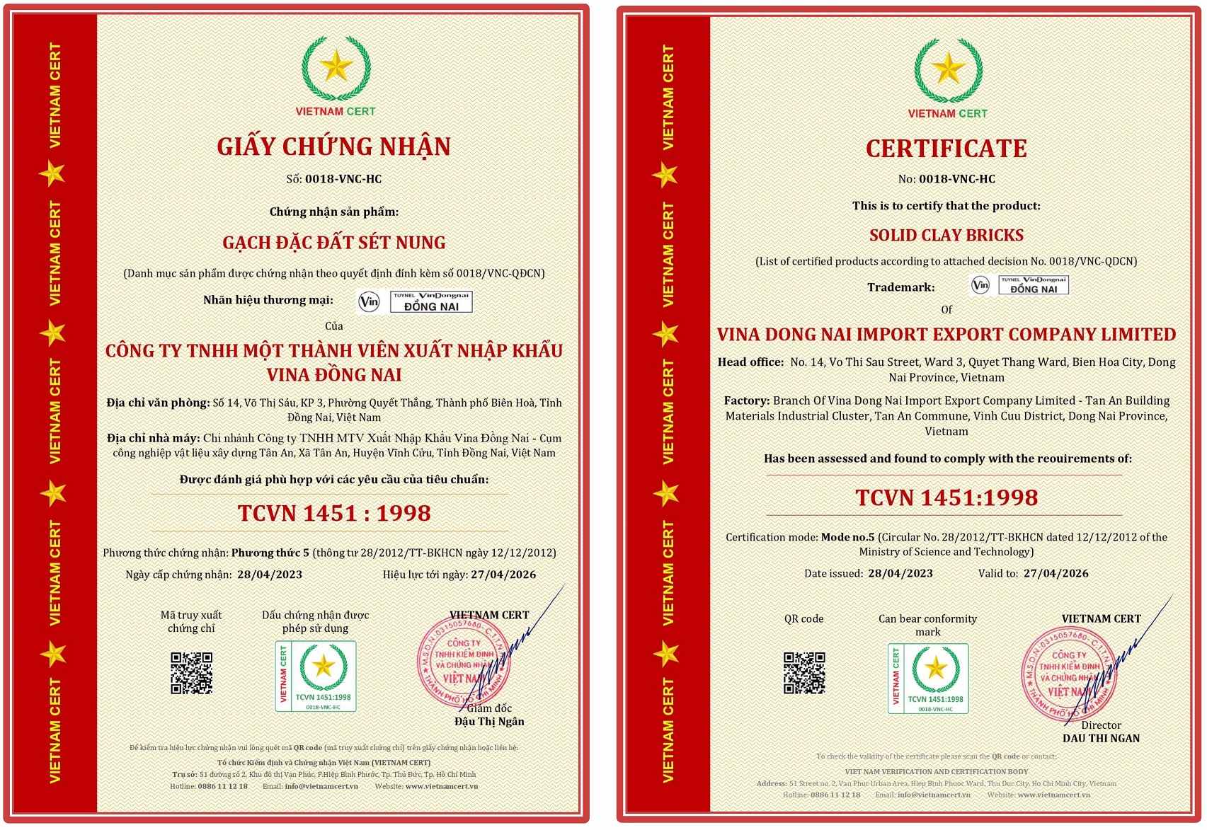 chung nhan tcvn 1451 vina dong nai