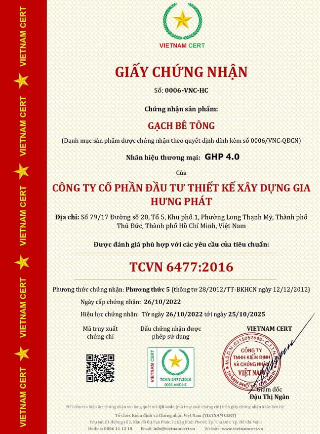 Công ty Gia Hưng Phát đạt chứng nhận TCVN 6477 và ISO 9001