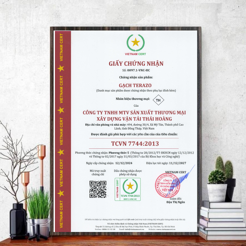 Gạch TERAZO của Công ty Thái Hoàng đạt chứng nhận TCVN 7744:2013
