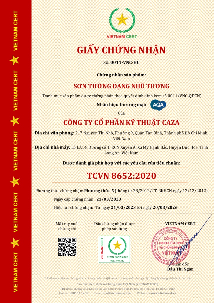 Cấp chứng nhận hợp chuẩn và ISO 9001 cho công ty Sơn Caza