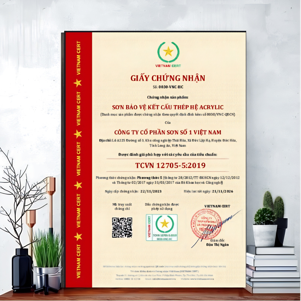 Sơn bảo vệ kết cấu thép của CÔNG TY CỔ PHẦN SƠN SỐ 1 VIỆT NAM đạt chứng nhận TCVN 12705-5:2019