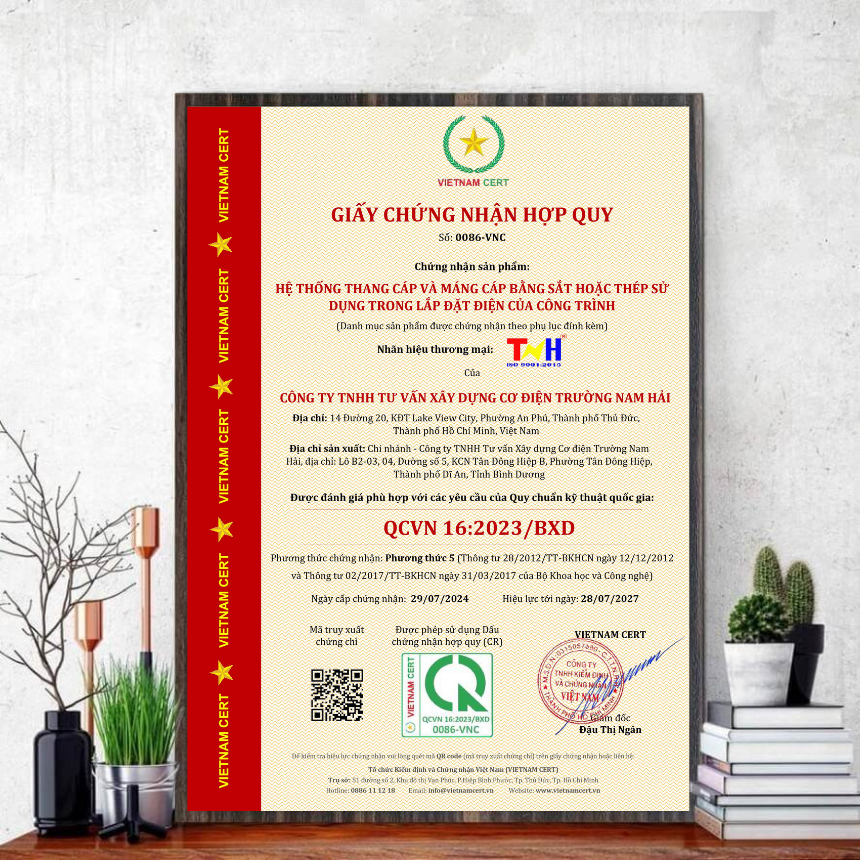 Sản phẩm Thang máng cáp của công ty Trường Nam Hải đạt chứng nhận hợp quy theo QCVN 16