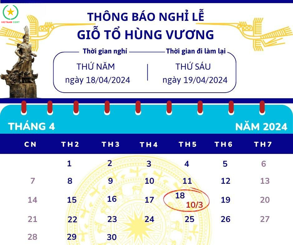 THÔNG BÁO NGHỈ LỄ GIỖ TỔ HÙNG VƯƠNG
