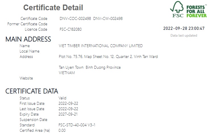 Công ty Gỗ Việt đạt chứng nhận FSC CoC 1 Thông tin Gỗ Việt đạt chứng nhận FSC trên website của FSC